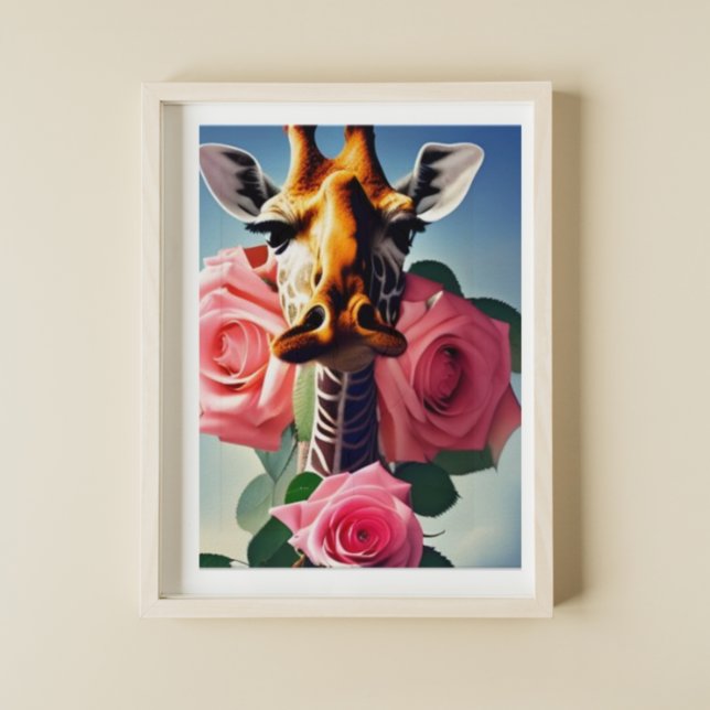 Poster Drôle Giraffe et Art numérique Rose (Créateur téléchargé)