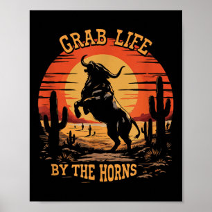 Poster Drôle Grab Life By The Horns Adventure Citation Po