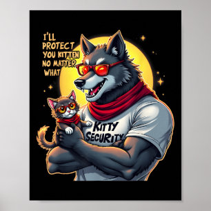 Poster Drôle Graphic Tee Ill Vous Protéger Kitten Alpha W