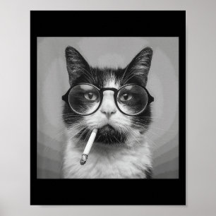 Poster Drôle Graphisme Chat Fumer Adulte Amusant