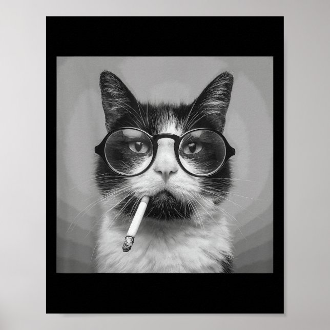 Poster Drôle Graphisme Chat Fumer Adulte Amusant (Devant)