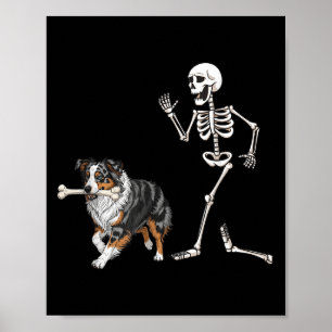 Poster Drôle Halloween Berger Australien Et Squelette