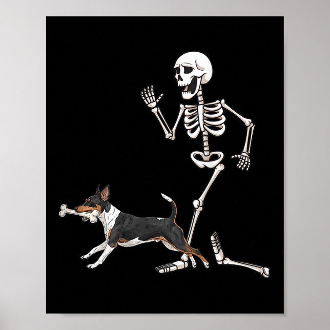 Poster Drôle Halloween Rat Terrier Et Squelette (Devant)