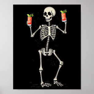 Poster Drôle Halloween Squelette Boire Bloody Mary Tail