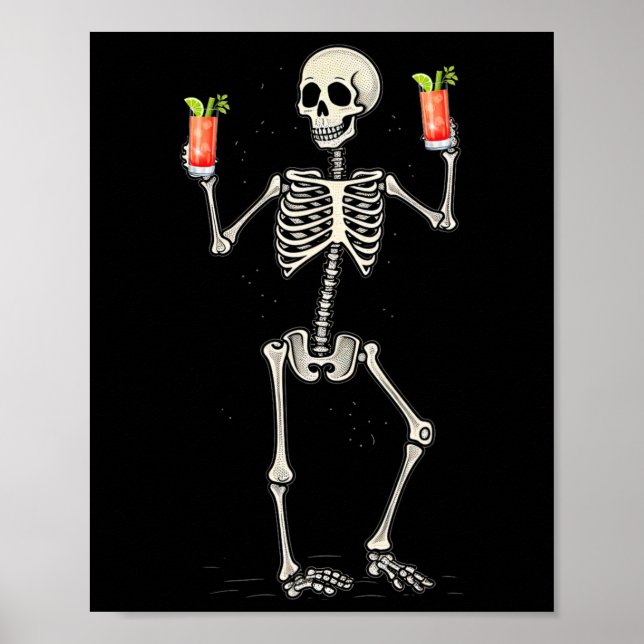 Poster Drôle Halloween Squelette Boire Bloody Mary Tail (Devant)