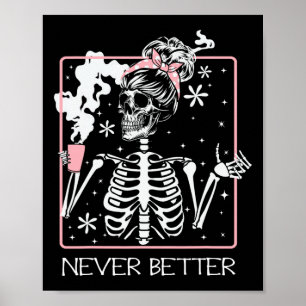 Poster Drôle Halloween Squelette Boire Citation De Café N