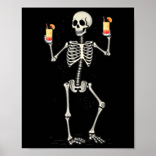 Poster Drôle Halloween Squelette Boire Tequila Sunrise