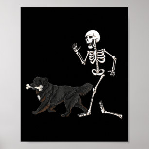 Poster Drôle Halloween Terre-Neuve Et Squelette