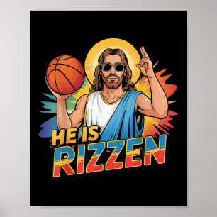 Poster Drôle Il Est Rizzen Jesus Chemise Basketball Garço