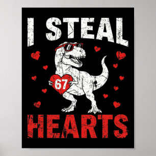 Poster Drôle Je vole des cœurs 67 Saint-Valentin Dinosaur