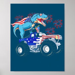 Poster Drôle Joyeux 4 juillet Dinosaur Monster Truck T