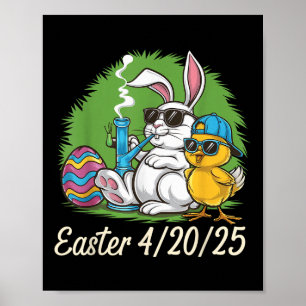 Poster Drôle Joyeux lapin de Pâques Fumer les mauvaises h