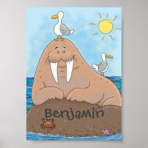 Poster Drôle joyeux morse dessin humoristique de morse