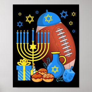 Poster Drôle Juif Football Ball Menorah Happy Hanoukka