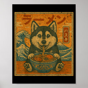 Poster Drôle Kawaii Ramen Husky Nouilles Japonaises Husky