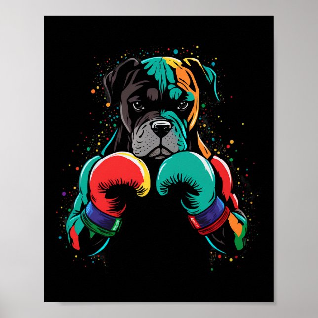 Poster Drôle Kickboxing Ou Boxer Chien Homme Femme Enfant (Devant)