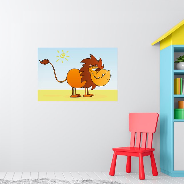 Poster Drôle Lion caricature dans le soleil Safari animal (Créateur téléchargé)
