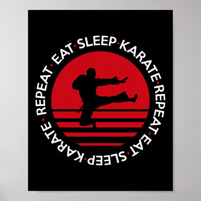 Poster Drôle Manger Sleep Karate Répéter (Devant)