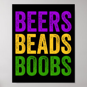 Poster Drôle Mardi Gras Beers Beads Breast Teast New Orle