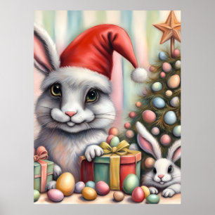 Poster Drôle Mauvais ajustement lapins de Noël de Pâques