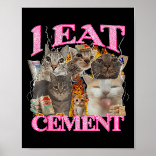 Poster Drôle Mème de chat Je mange Cement Citation Japona