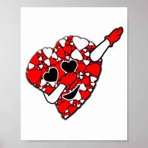 Poster Drôle Mignon Dabbing Rouge Blanc Coeurs Saint-Vale