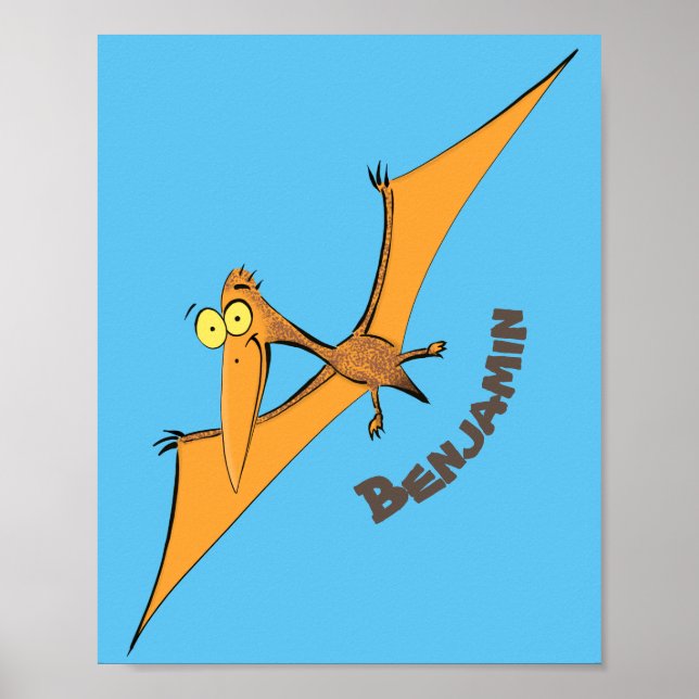Poster Drôle mignon dessin animé de pterodactyle volant o (Devant)