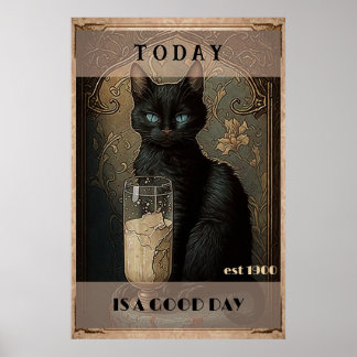 Poster Drôle mignon lait de chat noir