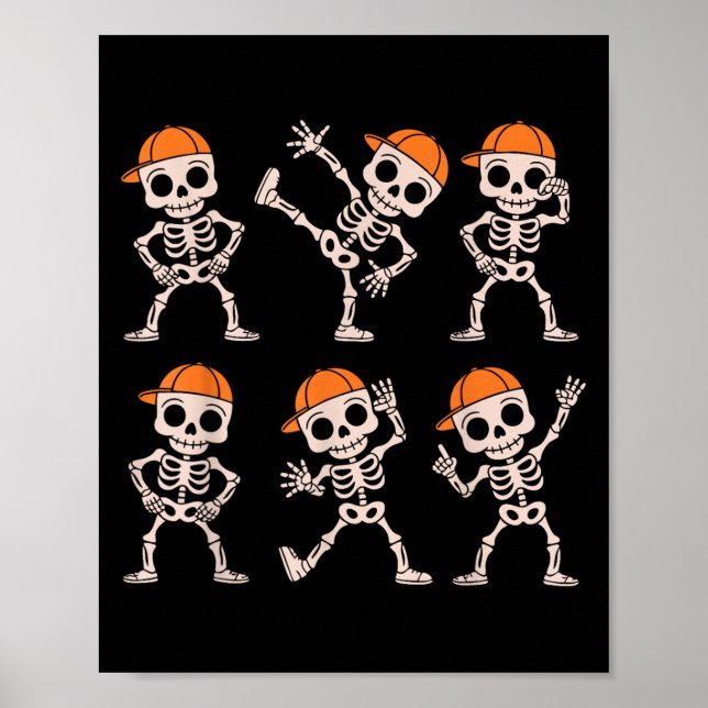 Poster Drôle Mignonne Danser Squelette Halloween Garçons  (Devant)