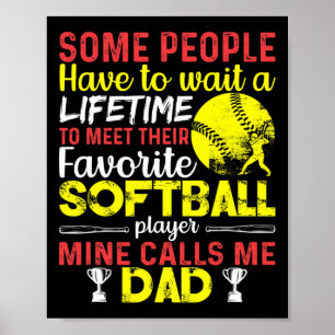 Poster Drôle Mon Joueur De Softball Préféré M'appelle Pap