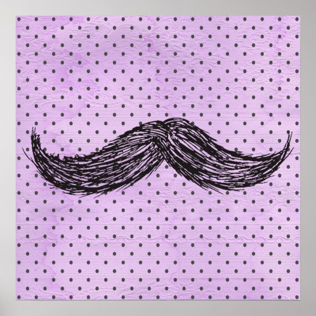 Poster Drôle Moustache Dessin Avec Pois Violets (Devant)