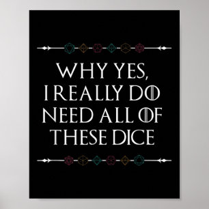 Poster Drôle Nerdy Jeu D20 Rpg Dice Dire Graphique de dev