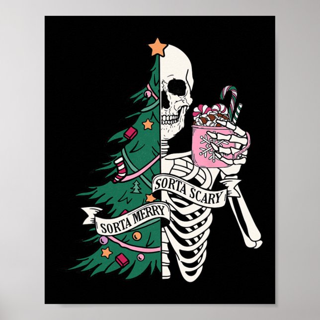 Poster Drôle Noël Sorta Merry Sorta Scary Skeleton X (Devant)