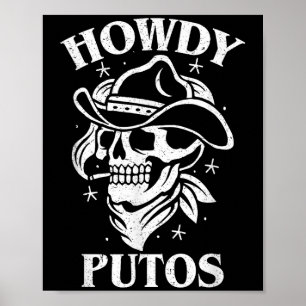 Poster Drôle Occidental Cowboy Cadeau Crâne - Hola Putos