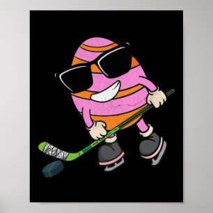 Poster Drôle Oeuf de Pâques Jouer Ice Hockey Sport Lover 