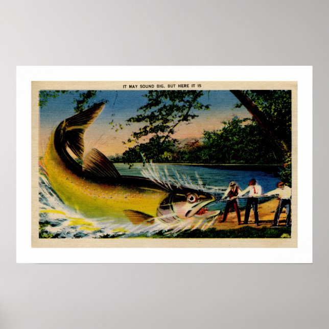 Poster Drôle pêche vintage exagérée (Devant)