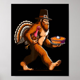 Poster Drôle Pèlerin Sasquatch Yeti Et Citrouille Pie Mer