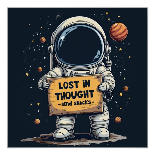 Poster Drôle perdu dans la pensée astronaute l'illustrati (Devant)
