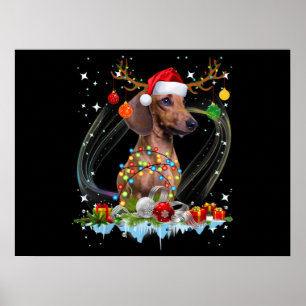 Poster Drôle Père Noël Dachshund Reindeer Noël clair