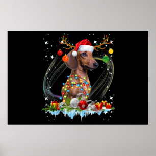 Poster Drôle Père Noël Dachshund Reindeer Noël clair