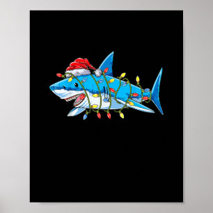Poster Drôle Père Noël Jaws Shark lumières de Noël Joyeux