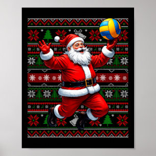 Poster Drôle Père Noël Jouer au volley-ball laid Christma
