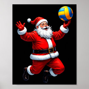 Poster Drôle Père Noël Jouer Volleyball Feux de Noël Xm