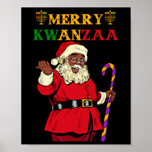 Poster Drôle Père Noël Merry Kwanzaa Vacances afro-améric