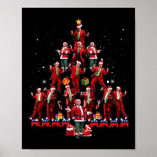 Poster Drôle Père Noël Trump Dance Tree Noël Pyjama Noël  (Devant)