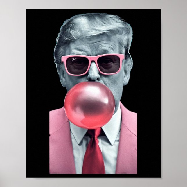 Poster Drôle Pink Trump bulle Gum Yum Tee (Devant)