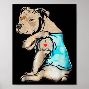 Poster Drôle Pitbull Chien J'aime grand-père tatouage drô