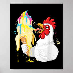 Poster Drôle Poulet Manger Banana Glace Cream Driam Voitu