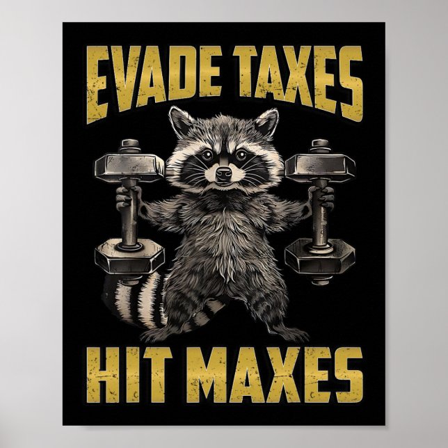 Poster Drôle Raccoon Poids Levage Gym Evade Taxes Hit M (Devant)