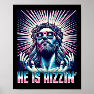 Poster Drôle Résurrection Pâques Mème Rizz Il Est Rizzin 